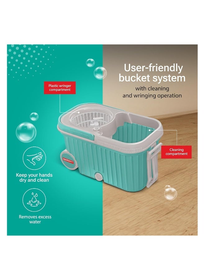 Milton Spotzero By Spin Mop Bucket With Wringer On Wheels, Extendable Handle 360 Spin Mops For Floor Cleaning, 2 Microfiber Refills, Aqua Green Elite  - Image 5