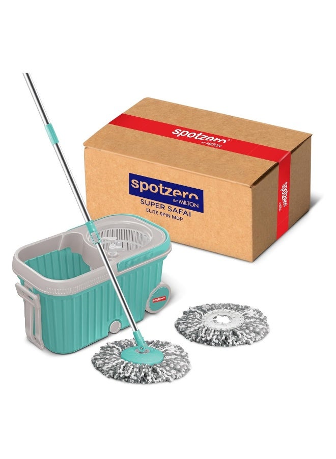 Milton Spotzero By Spin Mop Bucket With Wringer On Wheels, Extendable Handle 360 Spin Mops For Floor Cleaning, 2 Microfiber Refills, Aqua Green Elite  - Image 1