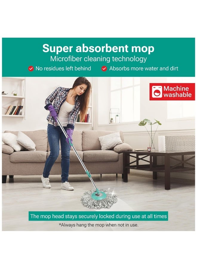 Milton Spotzero By Spin Mop Bucket With Wringer On Wheels, Extendable Handle 360 Spin Mops For Floor Cleaning, 2 Microfiber Refills, Aqua Green Elite  - Image 3
