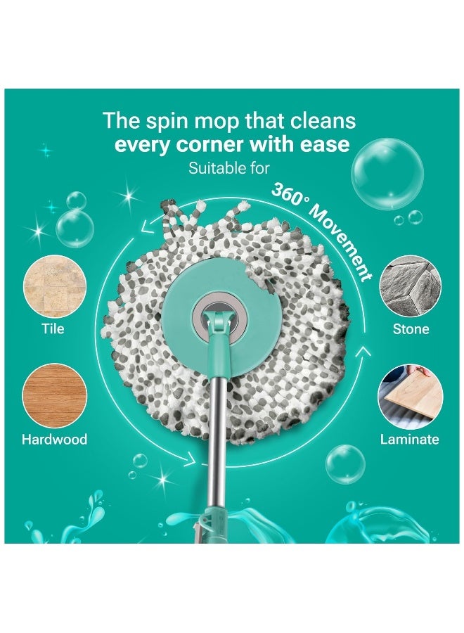 Milton Spotzero By Spin Mop Bucket With Wringer On Wheels, Extendable Handle 360 Spin Mops For Floor Cleaning, 2 Microfiber Refills, Aqua Green Elite  - Image 4