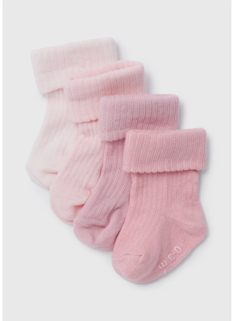 Matalan Baby 4 Pack Pink Ribbed Socks