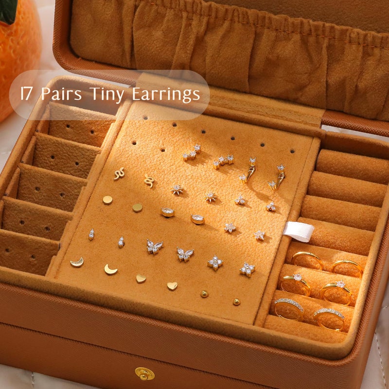 KRFY Flat Back Stud Earrings - 17 Pairs 18K Gold Plated Surgical Steel Stud Earrings For Women Hypoallergenic Hoop Earrings Tiny Screw Back Cartilage Earring Set For Multiple Piercing - Image 4
