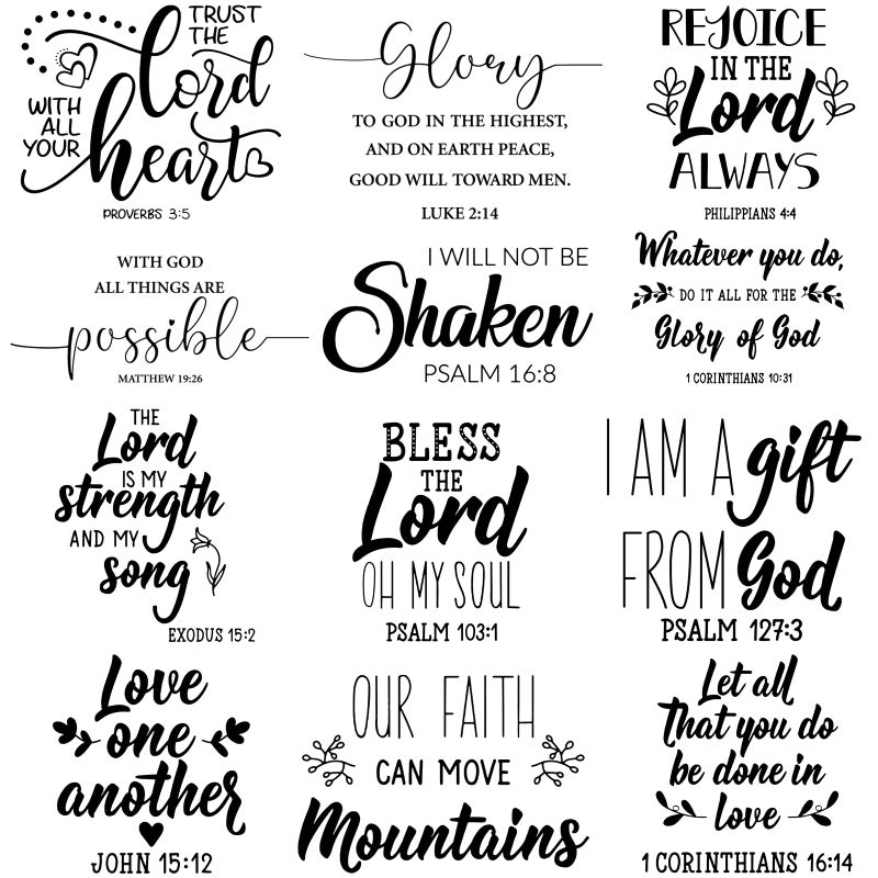 Sabary ملصقات جدارية من الكتاب المقدس 12 قطعة - ديكورات فنية دينية - اقتباسات ملهمة - ملصقات مسيحية قابلة للإزالة للصقها في غرفة النوم أو غرفة المعيشة (أسلوب أنيق) - Image 1