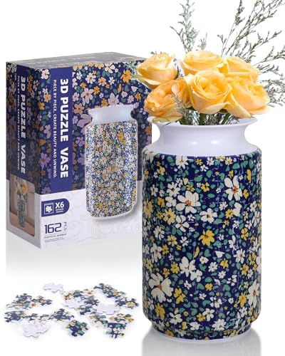KOSTBAR 3D Puzzle Vase 162 Pieces 3D Puzzles for Adults with Flowers Unique Arts and Crafts for Adults Unique Housewarning Gifts for Women Puzzle Vase for Home and Office Decor Petaled Shard - Image 1