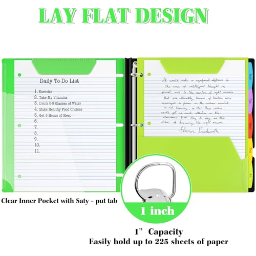 INFUN 1 Inch Telescoping 3 Ring Binder - 1PCS,Flexible Round Binder with Customizable Front Cover and Clear Catalog Pocket, 1 Inch Rings, 225 Sheet Capacity- Green - Image 3