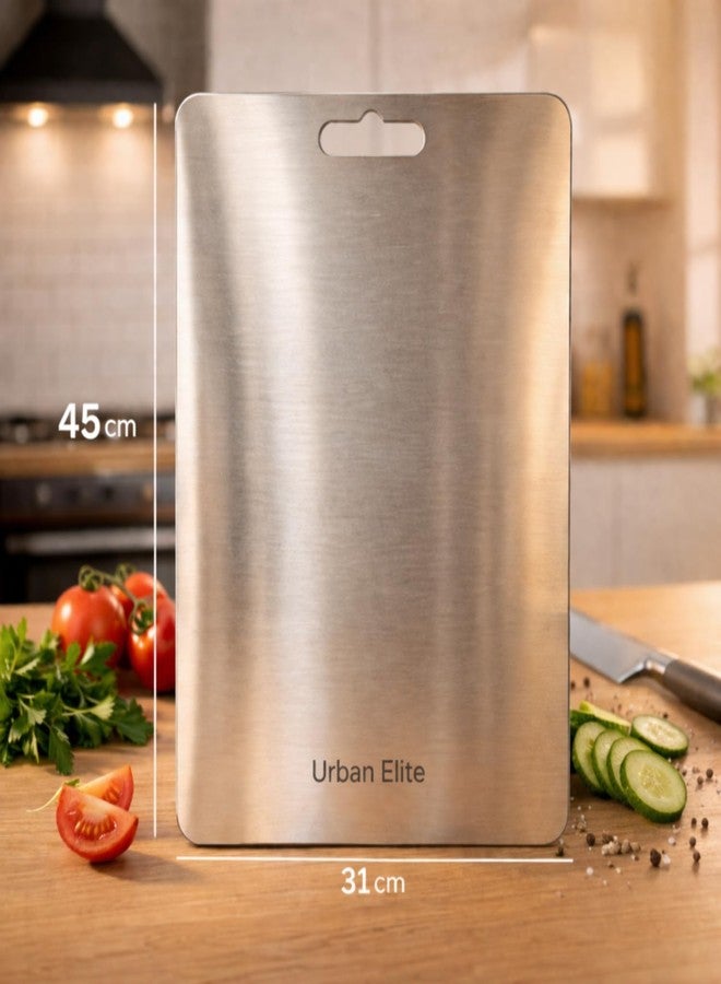 Urban Elite Premium Stainless Steel Chopping Board (45 x 31 cm, Extra Large) – Durable, Hygienic, Rust-Proof Cutting Board for Vegetables, Meat, Fish & Fruits | Non-Porous, Easy Clean Kitchen Board - Image 2