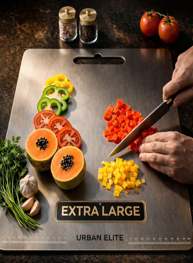 Urban Elite Premium Stainless Steel Chopping Board (45 x 31 cm, Extra Large) – Durable, Hygienic, Rust-Proof Cutting Board for Vegetables, Meat, Fish & Fruits | Non-Porous, Easy Clean Kitchen Board - Image 1