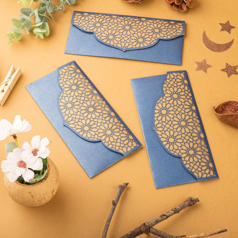 Confetti! (Pack of 10) Eid Mubarak Ramadan Money Envelopes for Gifting - Happy Eid Laser Cut Envelopes (Blue) - Image 2