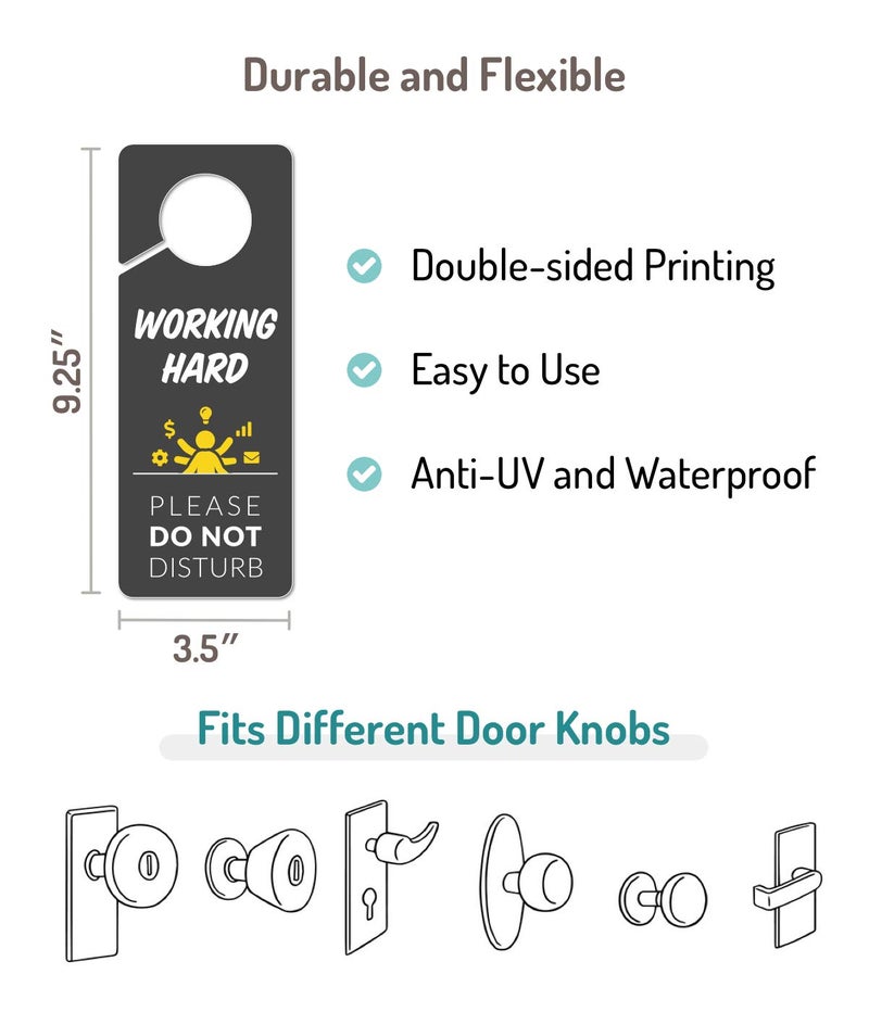 Fun-Plus Working Sign for Door, 2 Pack (Printed on Both Sides), 9.3″x3.5″ PVC Plastic, Home Office Accessories, Do Not Disturb, Studying, Working from Home, Do Not Disturb Door Hanger Sign - Image 2