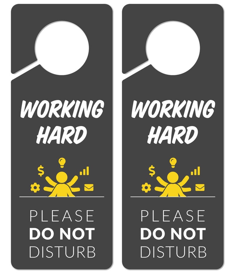 Fun-Plus Working Sign for Door, 2 Pack (Printed on Both Sides), 9.3″x3.5″ PVC Plastic, Home Office Accessories, Do Not Disturb, Studying, Working from Home, Do Not Disturb Door Hanger Sign - Image 1