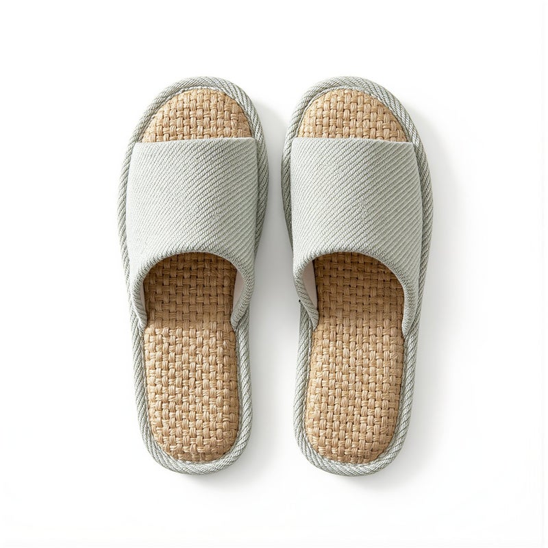 Linen House Slippers Natural Breathable Non Slip Open Toe Indoor Summer Slides - Image 1