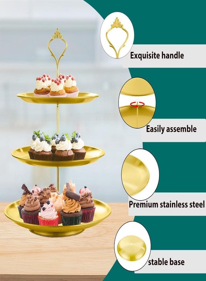 EOKPHULL 2 Set Stainless Steel Cupcake Stand, Gold Metal Serving Tray Cake Holder Cake Display Stand for Holiday Dessert Table Decorations Birthday Party Wedding - Image 3