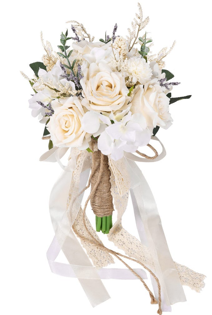 WEDDING BOUQUETS FOR BRIDE BRIDESMAID WHITE CHAMPAGNE ARTIFICIAL ROSES FLOWERS WEDDING DECORATION 75IN