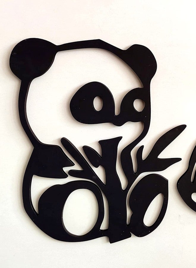 300Sparkles Baby Panda MDF Wall Hanging Frame Cute Cutout Set of 3 Pcs Wooden Home Decor Kids Room Living Room Decorative Items Black (Style-1) - Image 3