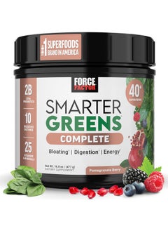 Force Factor FORCE FACTOR Smarter Greens Superfoods Powder to Support Digestion, Gut Health, Bloating, Greens Powder with Probiotics, Prebiotics, Digestive Enzymes, & Adaptogens, Pomegranate Berry, 30 Servings  - Image 1