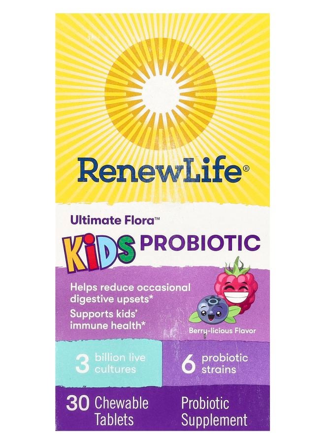 Ultimate Flora Kids Probiotic Berrylicious 3 Billion Live Cultures 30 Chewable Tablets