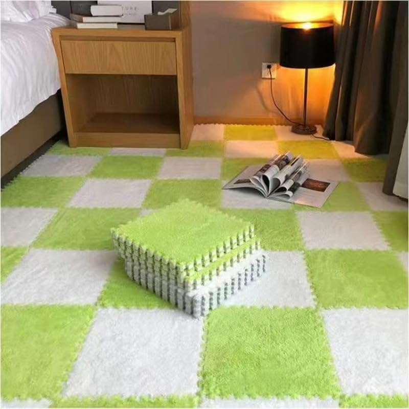 HUIDUO 12 Pcs Carpet Foam Floor Tiles Kids Play Mat Plush Interlocking Carpet Tiles Anti-Slip Soft Protect Baby Foam Mats Replaceable Washable Puzzle Floor Mats for Playroom, Bedroom, Home Decor, 49" x 37" - Image 5