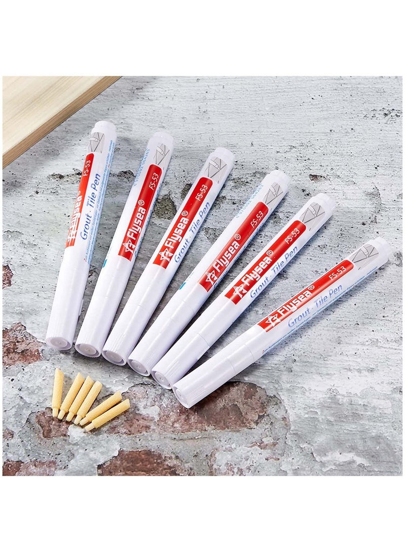 Y&D 6 Pieces Tile Pen Wall Grout Restorer Repair Marker Filler for Restoring Floor Bathrooms and Kitchen White  - Image 1