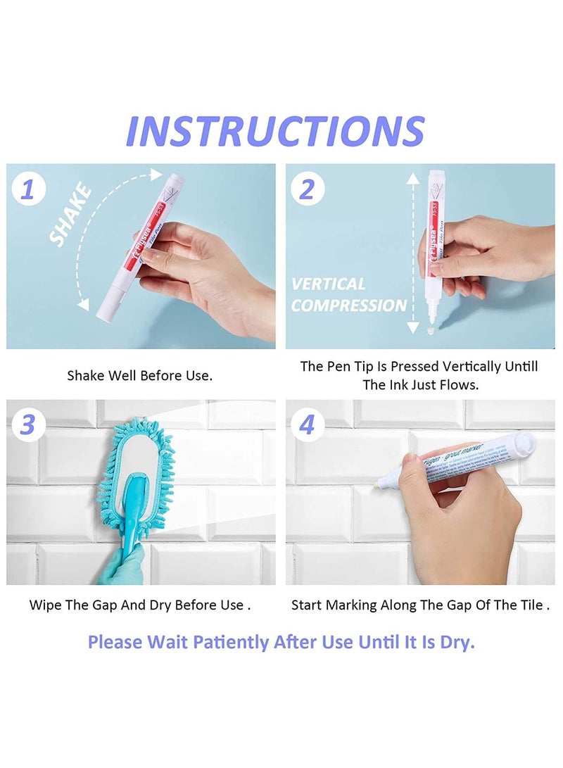 Y&D 6 Pieces Tile Pen Wall Grout Restorer Repair Marker Filler for Restoring Floor Bathrooms and Kitchen White  - Image 2