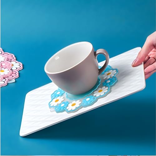 Oicia Silicone Trivet Mat - Unique Daisy Flower Design Silicone Coasters, Heat Resistant,Desk Decoration Dining Table Pads for Kitchen Counter, Hot Pots, Bowls, Dishes & Drink.(2 Pcs - Blue) - Image 3