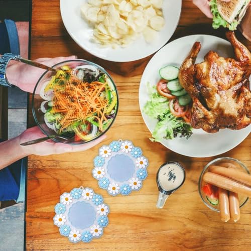 Oicia Silicone Trivet Mat - Unique Daisy Flower Design Silicone Coasters, Heat Resistant,Desk Decoration Dining Table Pads for Kitchen Counter, Hot Pots, Bowls, Dishes & Drink.(2 Pcs - Blue) - Image 4