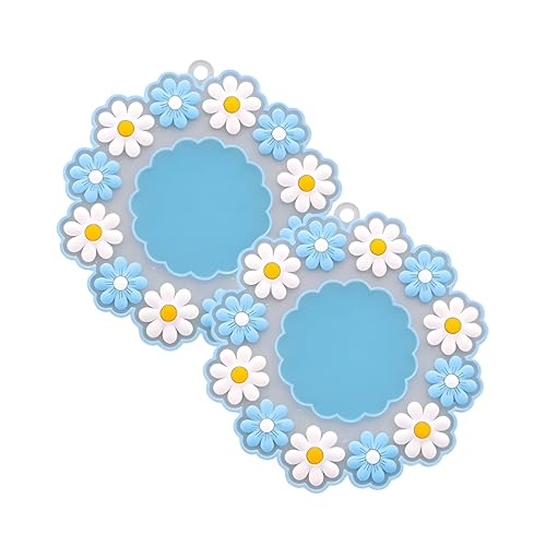 Oicia Silicone Trivet Mat - Unique Daisy Flower Design Silicone Coasters, Heat Resistant,Desk Decoration Dining Table Pads for Kitchen Counter, Hot Pots, Bowls, Dishes & Drink.(2 Pcs - Blue) - Image 1