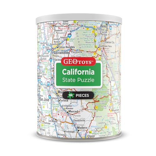 Geotoys California Mini State Puzzle 100 Piece Puzzles for Kids and Adults in Portable Can 13 x 10 Educational Travel Puzzle for Ages 7 and Up Mini Puzzles to Learn Explore Geography - Image 1