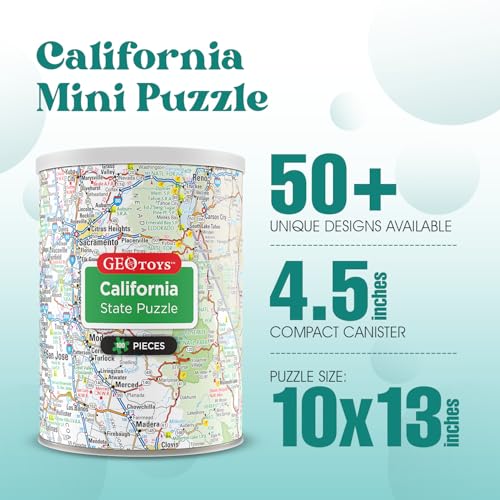 Geotoys California Mini State Puzzle 100 Piece Puzzles for Kids and Adults in Portable Can 13 x 10 Educational Travel Puzzle for Ages 7 and Up Mini Puzzles to Learn Explore Geography - Image 5