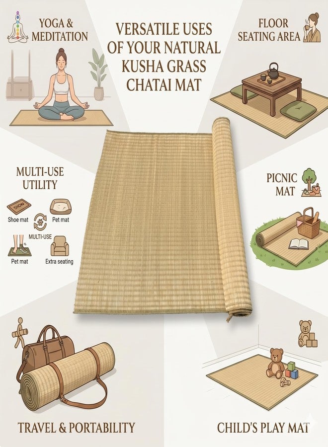 ORRIC Natural Single Layered Kusha Grass Mat - Traditional Korai Pai/Madur Chatai for Yoga, Meditation, Puja & Floor Seating - Eco-Friendly & Breathable (40 x 72 INCH) - Image 4