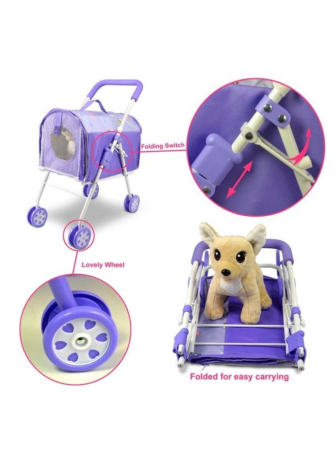 Anivia - Pet Stroller And Accessories For Kids Ages 3 To 7 Year Olds Dog Toy For Toddlers 2 Pieces Play Dog Set Puppy Party Playset With 1 Pet Puppy Included Purple - Image 1