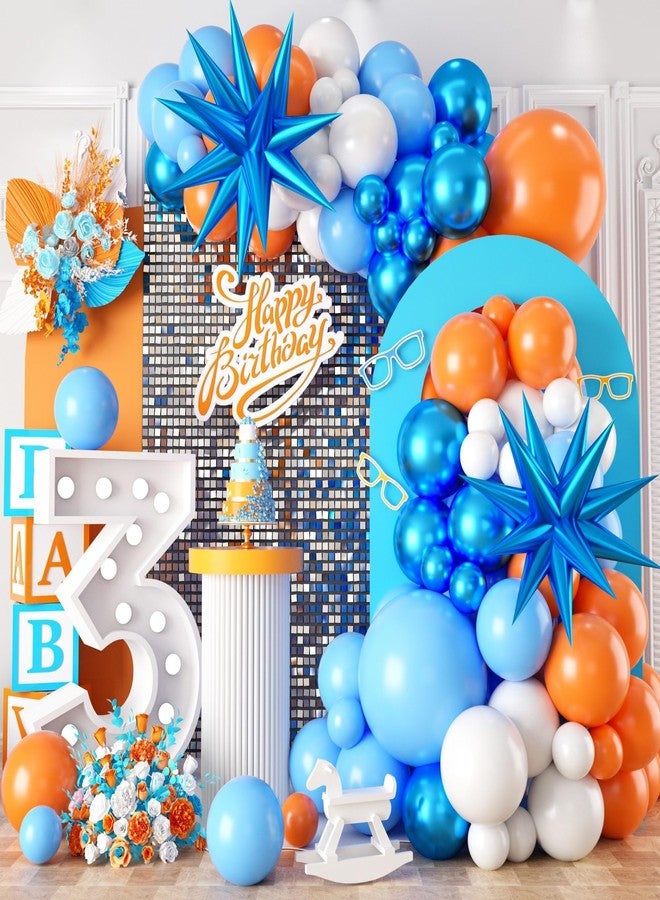 Sowide Orange and Blue Balloon Garland Arch kit,110pcs Orange Blue White Balloons With Starburst Foil Balloons for Birthday Decoration Wedding Baby Shower Engagement DIY Decoration Party Supplies - Image 1