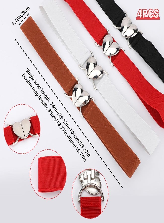 Gallipower 4Pcs Elastic Belts with Heart Metal Buckle,Adjustable Cute Stretch Waist Belt Women,Waist Belts for Jeans Dress - Image 2