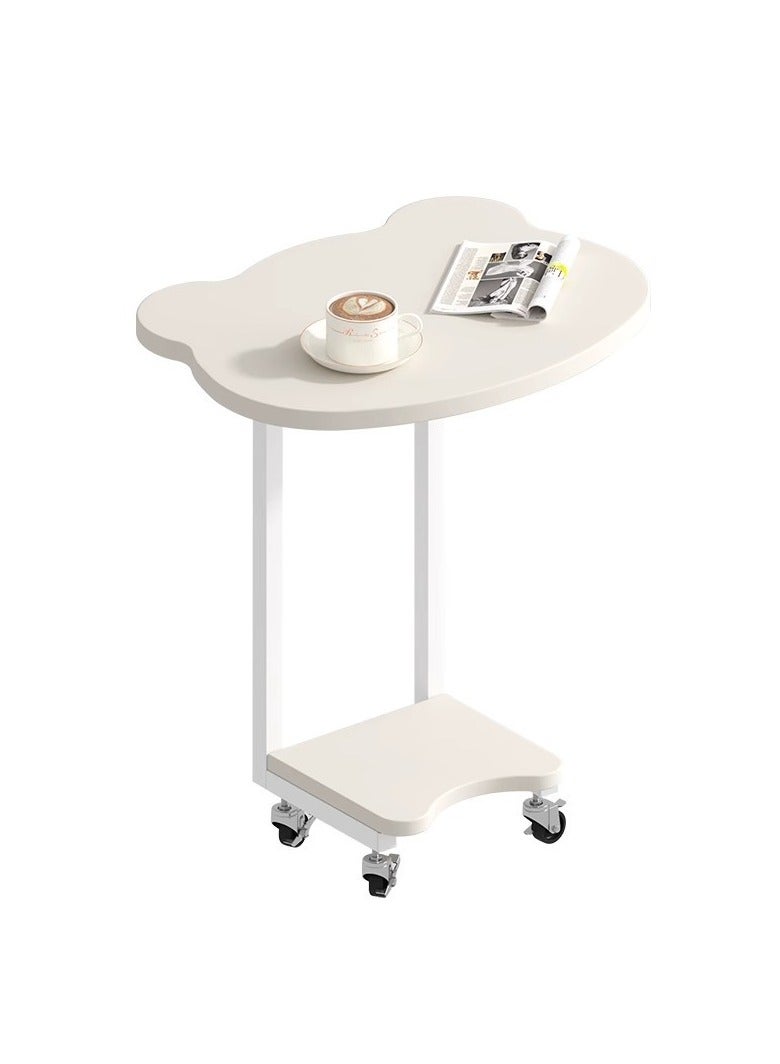 Hihonor Coffee Table, C Table With Wheels, Unique Shape, Double-layer Storage, For Living Room, Bedroom - White  - Image 1