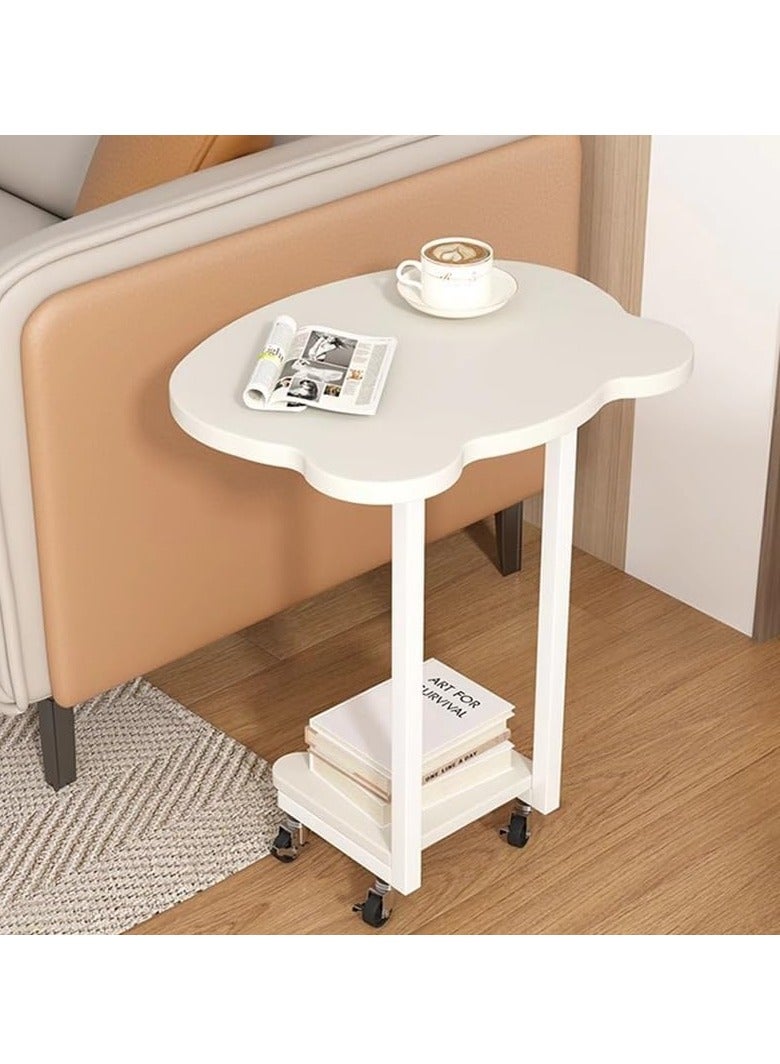 Hihonor Coffee Table, C Table With Wheels, Unique Shape, Double-layer Storage, For Living Room, Bedroom - White  - Image 2