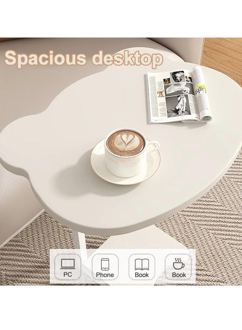 Hihonor Coffee Table, C Table With Wheels, Unique Shape, Double-layer Storage, For Living Room, Bedroom - White  - Image 3