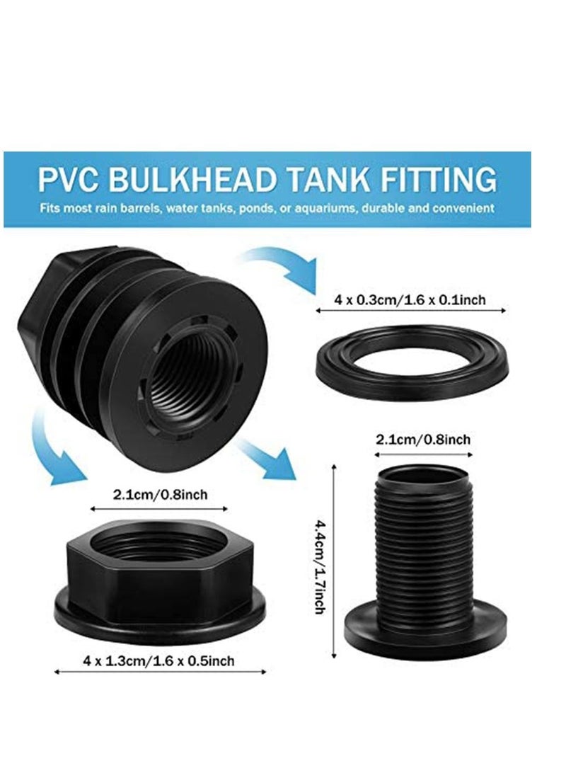 Y&D PVC Bulkhead Fitting Water Tank Connector, 4 Pcs Durable Double Threaded for Rain Barrels, Aquariums, Tanks, Tubs, Black, 3/4 Inch Male 1/2 Female  - Image 3
