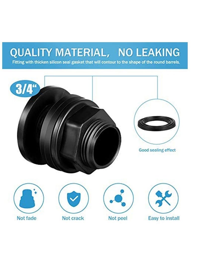 Y&D PVC Bulkhead Fitting Water Tank Connector, 4 Pcs Durable Double Threaded for Rain Barrels, Aquariums, Tanks, Tubs, Black, 3/4 Inch Male 1/2 Female  - Image 2