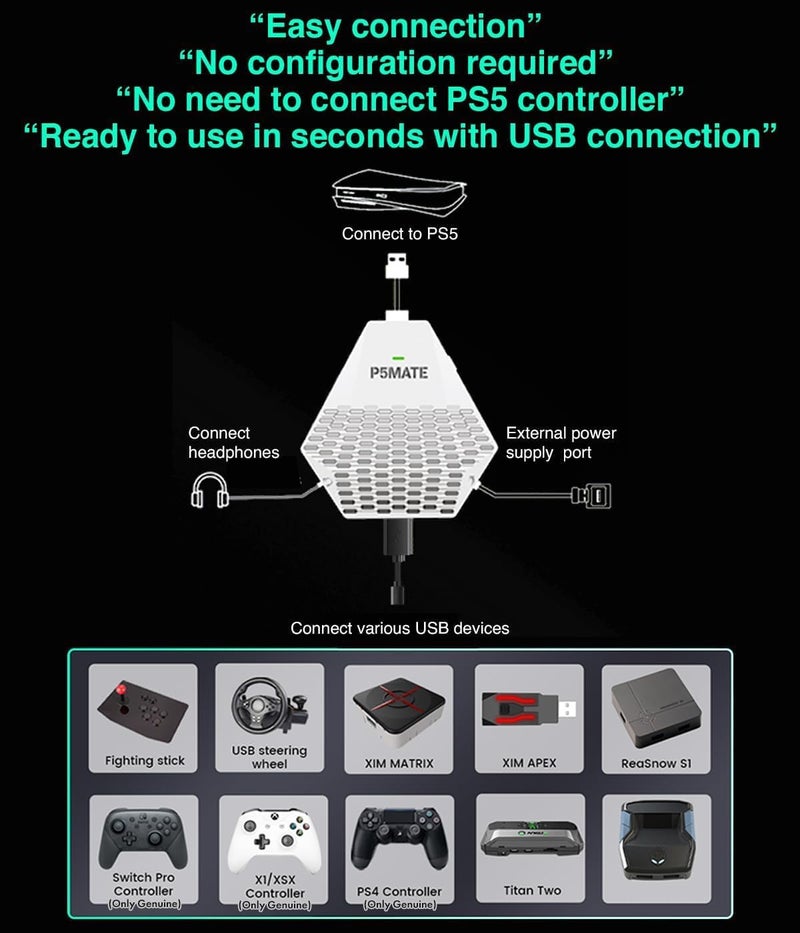 NALACAL محاكي محول PS5، وحدة تحكم ماوس مع مساعدة في التصويب APEX لوحدة ألعاب PS5 - متوافق مع مختلف الأجهزة الطرفية مثل XIM Matrix APEX REASNOWS1 Titan للعب جميع ألعاب PS5. - Image 5