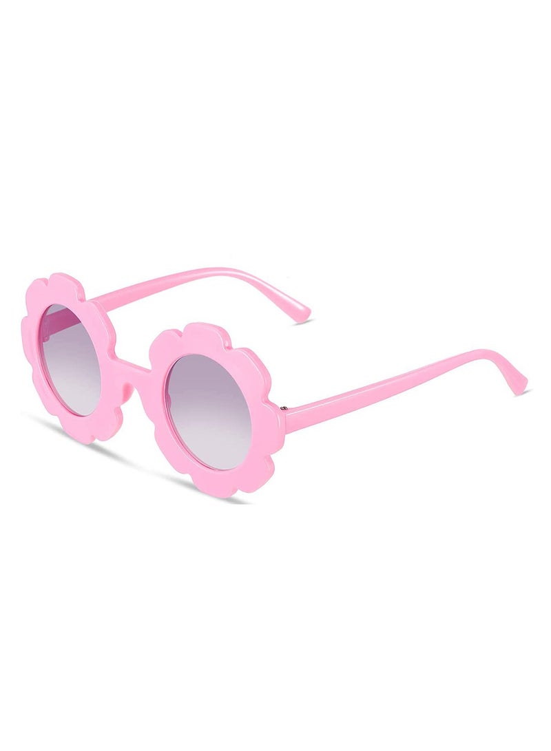 Kids Flower Sunglasses Toddler Girls Round Flower Glasses Baby   Sunglasses Outdoor Beach Colorful Eyewear 1 Pieces PINK - Image 1