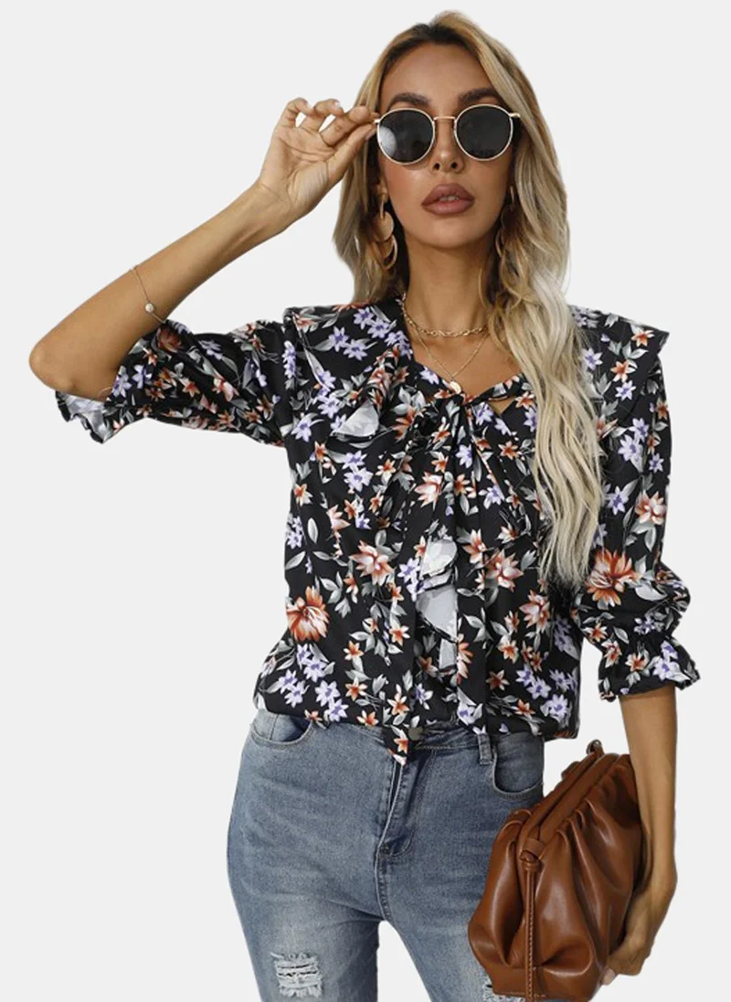 يونيكي Black Printed Top