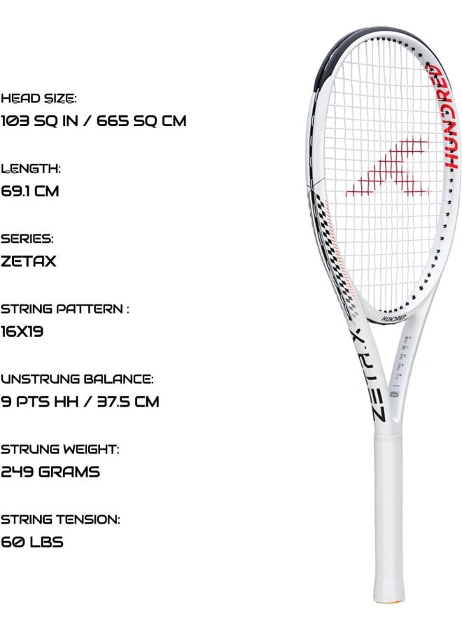 HUNDRED Zeta X Strung Tennis Racket With Full Cover | 9 Points Head Heavy | Grip Size 2 (4 1/4 Inches) | 249 Grams (White) - Image 2