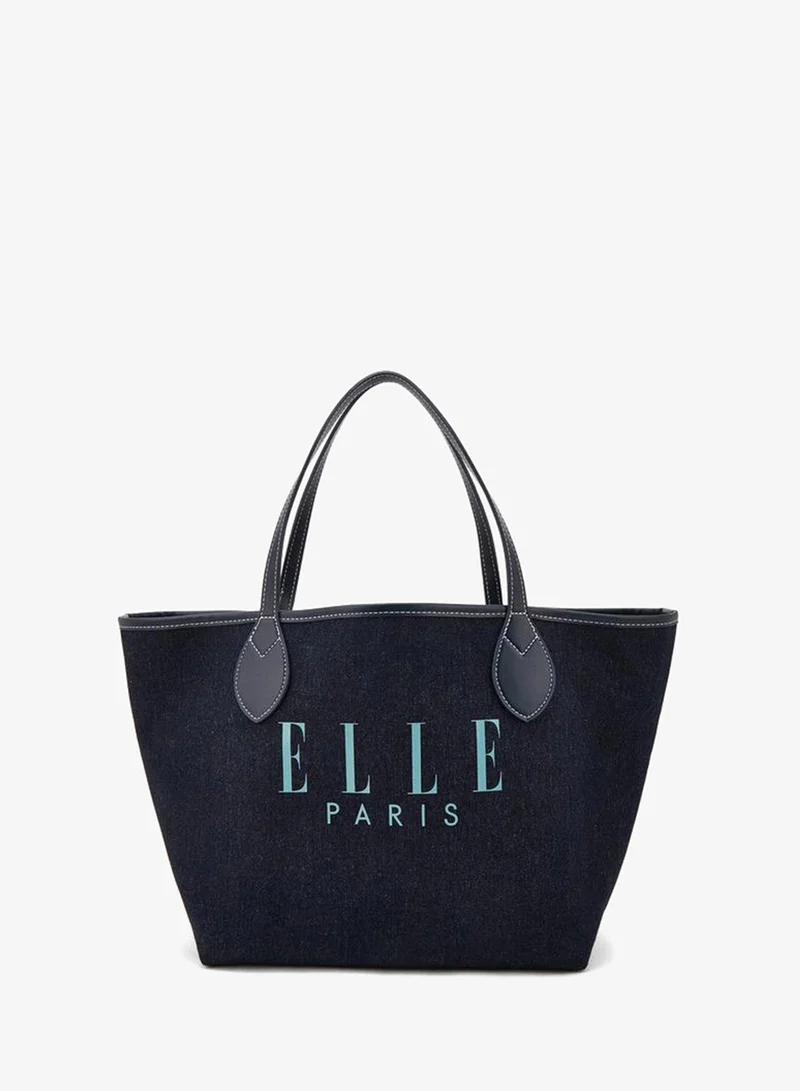 ايل Logo Print Denim Tote Bag With Pouch
