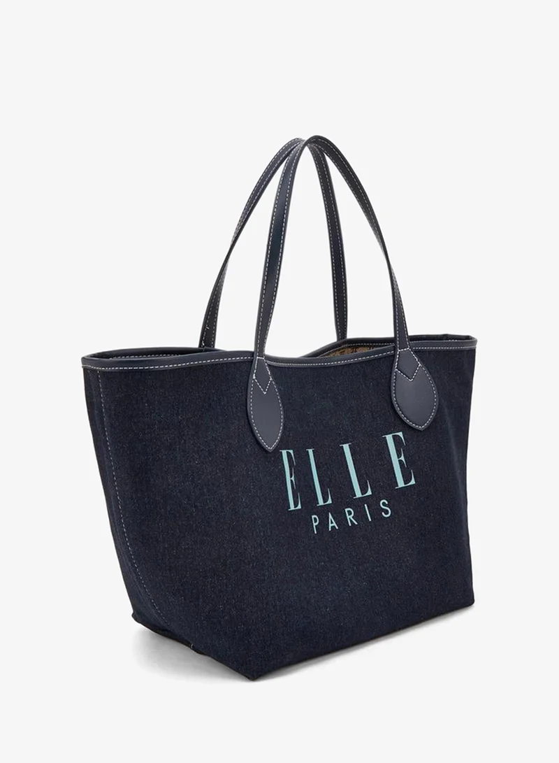 ايل Logo Print Denim Tote Bag With Pouch
