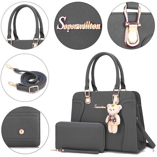 Soperwillton Purses Women Fashion Handbags Tote Bag Top Handle Shoulder Satchel Purse Ladies Wallet Set 2pcs - Image 4