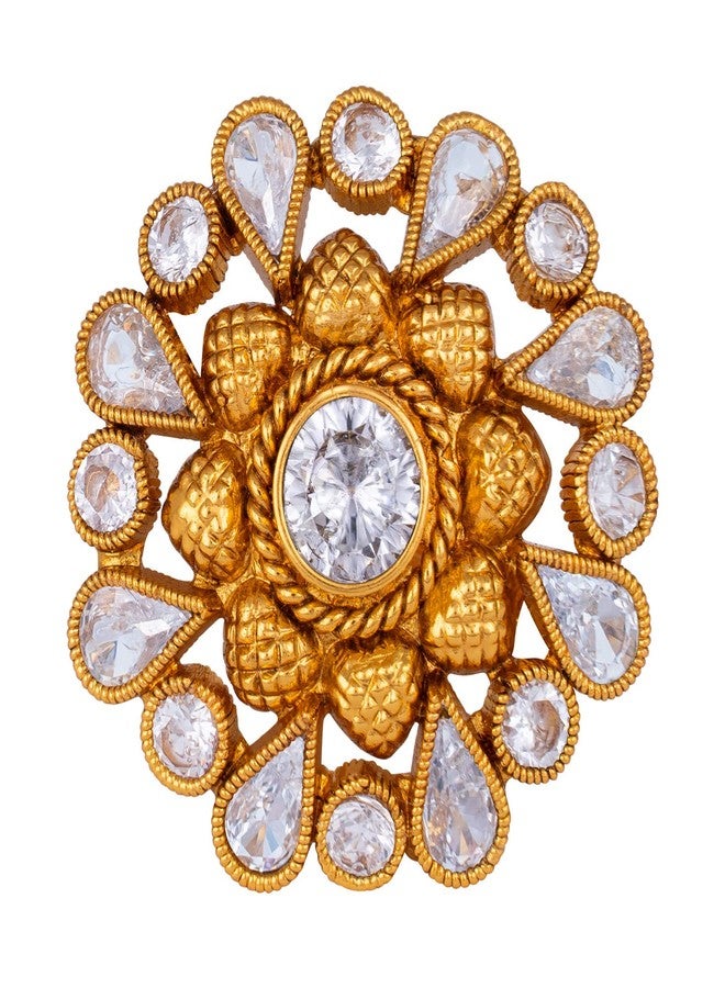JFL - Jewellery for Less Traditional Floral Gold Plated & White Stone Studded Adjustable Finger Ring for Women & Girls.,Valentine - Image 1