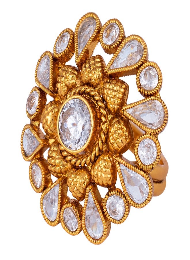 JFL - Jewellery for Less Traditional Floral Gold Plated & White Stone Studded Adjustable Finger Ring for Women & Girls.,Valentine - Image 5