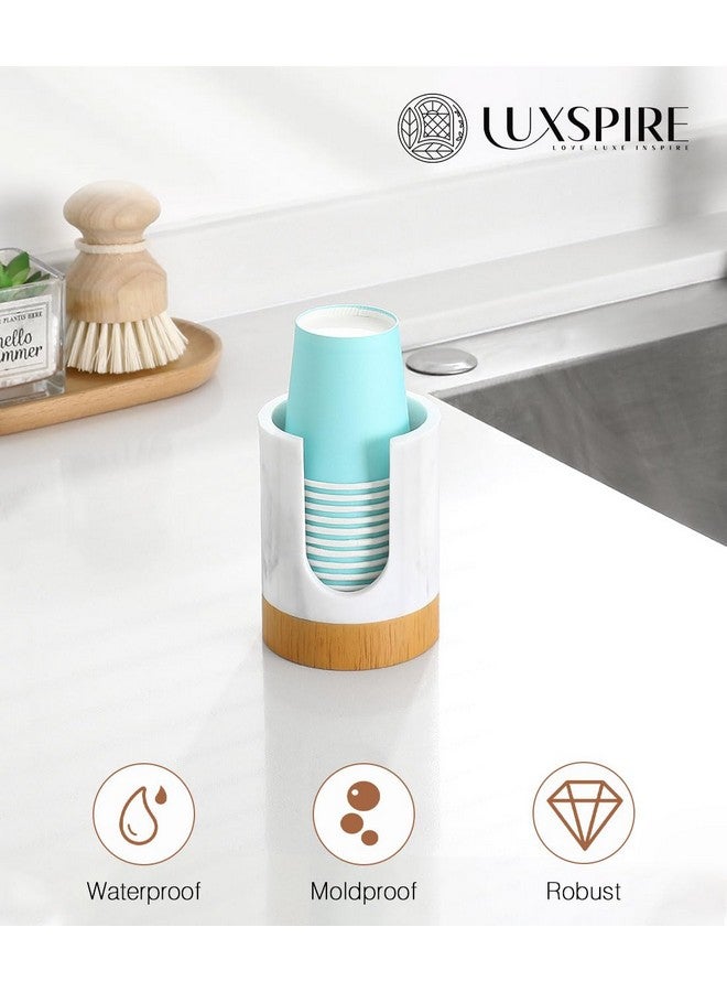 Luxspire Bathroom Cup Dispenser, 3oz Dixie Cup Dispenser, Marble Resin Dixie Cup Holder, Disposable Paper Cup Holder for Bathroom, Cotton Pad Holder, Guest Bathroom Essentials, Marble White - Image 2