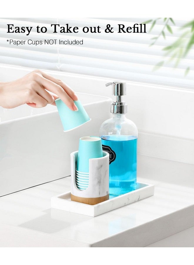 Luxspire Bathroom Cup Dispenser, 3oz Dixie Cup Dispenser, Marble Resin Dixie Cup Holder, Disposable Paper Cup Holder for Bathroom, Cotton Pad Holder, Guest Bathroom Essentials, Marble White - Image 3