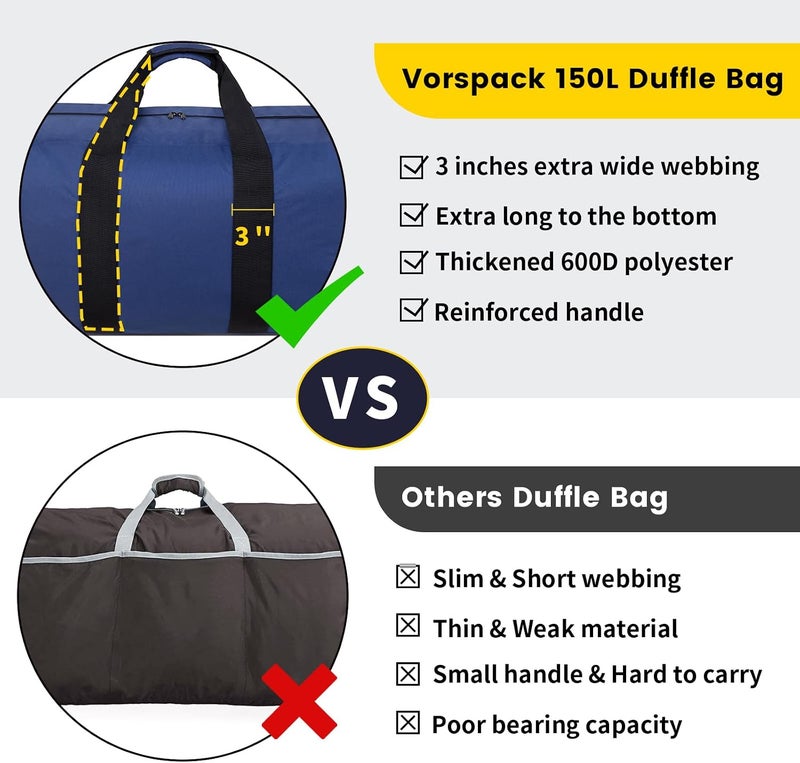 Vorspack Extra Large Duffle Bag for Travel - 100L Duffel Bag for Men Gear Bag for Storage Foldable Weekender Bag for Overnight Camping - Black - Image 2