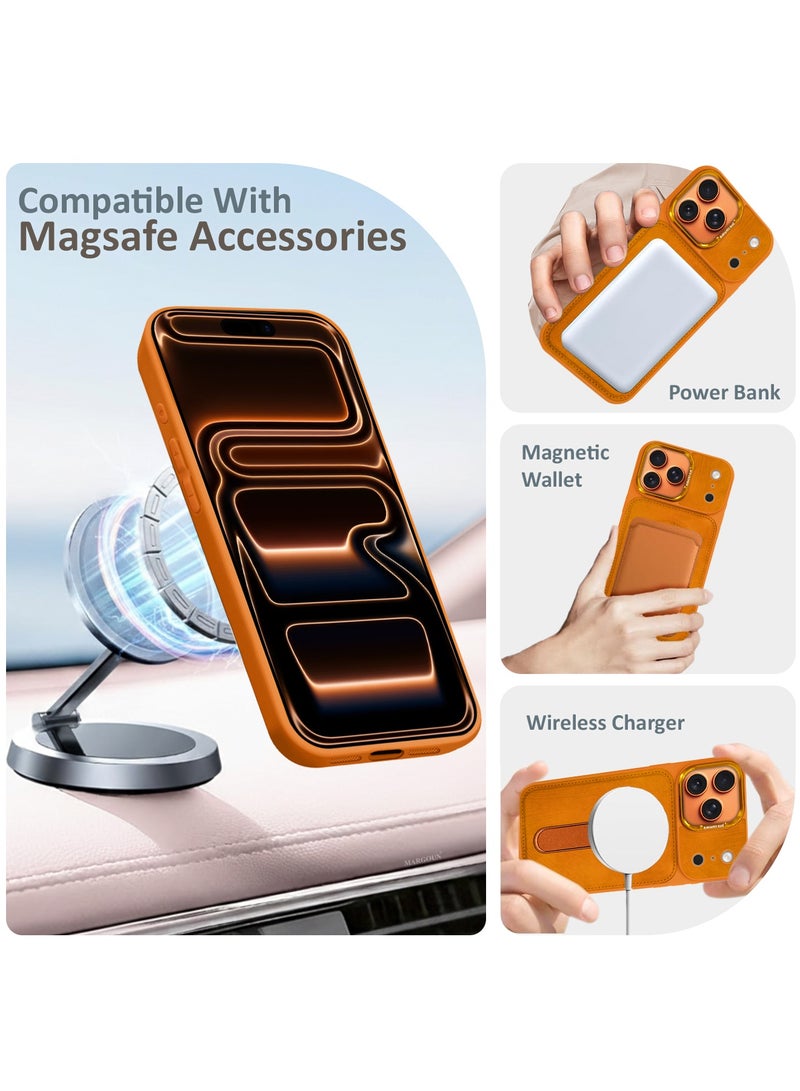 MAXORA Alcantara Soft Case for iPhone 17 Pro Max Case 6.9'' Compatible with Magsafe, Leather Protective Cover with Kickstand 360 Rotation - Cosmic Orange - Image 3